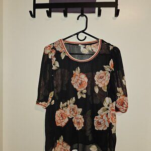 Women black, off white, orange see thru blouse (SizeXL)